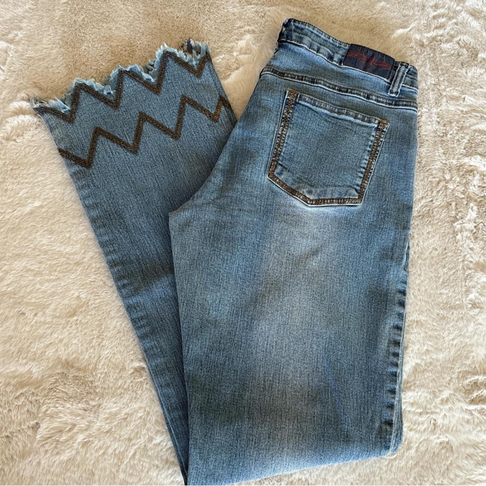 Blue Denim Jeans with Zigzag Hem